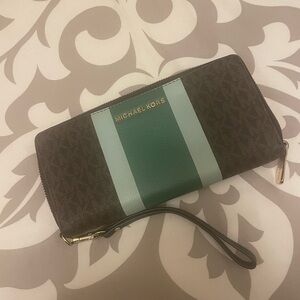 Michael Kors Brown and Teal Wristlet
